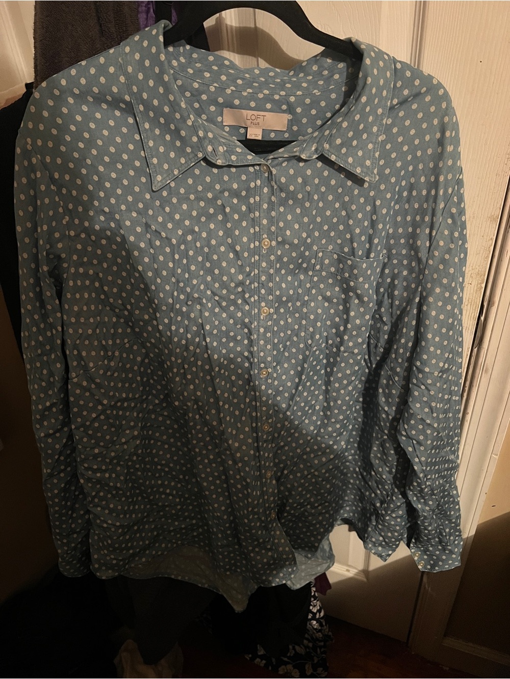 LOFT Plus Size Woman’s Light Blue Polka Dot Button-Down Shirt